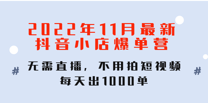 【副业项目4624期】2022年11月最新抖音小店爆单营：无需直播，不用拍短视频，每天出1000单-盈途副业网