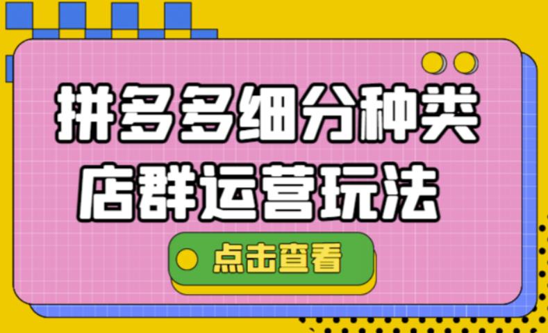 【副业项目4641期】拼多多细分种类店群运营玩法3.0，11月最新玩法，小白也可以操作-盈途副业网
