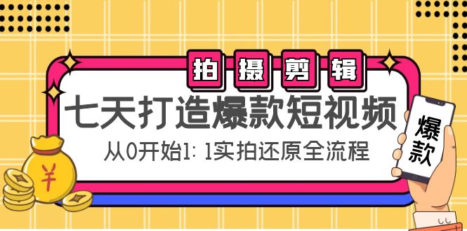 【副业项目4695期】七天打造爆款短视频：拍摄+剪辑实操，从0开始1:1实拍还原实操全流程-盈途副业网