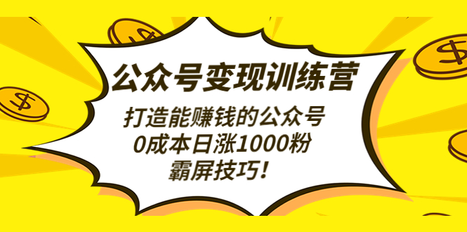 【副业项目4828期】公众号变现训练营（第3期）打造能赚钱的公众号，0成本日涨1000粉，霸屏技巧-盈途副业网
