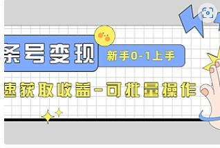 【副业项目4839期】2023头条号实操变现课：新手0-1轻松上手，快速获取收益-可批量操作-盈途副业网