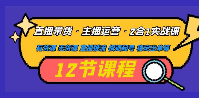 【副业项目5158期】直播带货·主播运营2合1实战课 有货源 无货源 直播推流 极速起号 稳定出单-盈途副业网