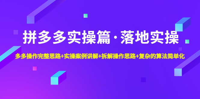 【副业项目5141期】拼多多实操篇·落地实操 完整思路+实操案例+拆解操作思路+复杂的算法简单化-盈途副业网