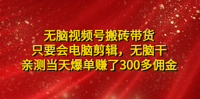 【副业项目5070期】无脑视频号搬砖带货，只要会电脑剪辑，无脑干，亲测当天爆单赚了300多佣金-盈途副业网