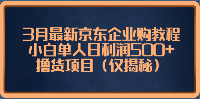 【副业项目5406期】3月最新京东企业购教程，小白单人日利润500+撸货项目（仅揭秘）-盈途副业网