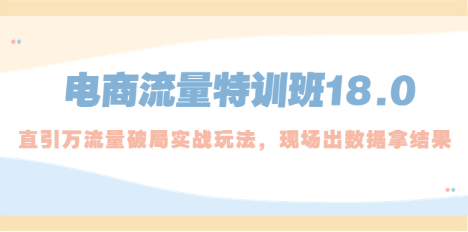 【副业项目5365期】电商流量特训班18.0，直引万流量破局实操玩法，现场出数据拿结果-盈途副业网