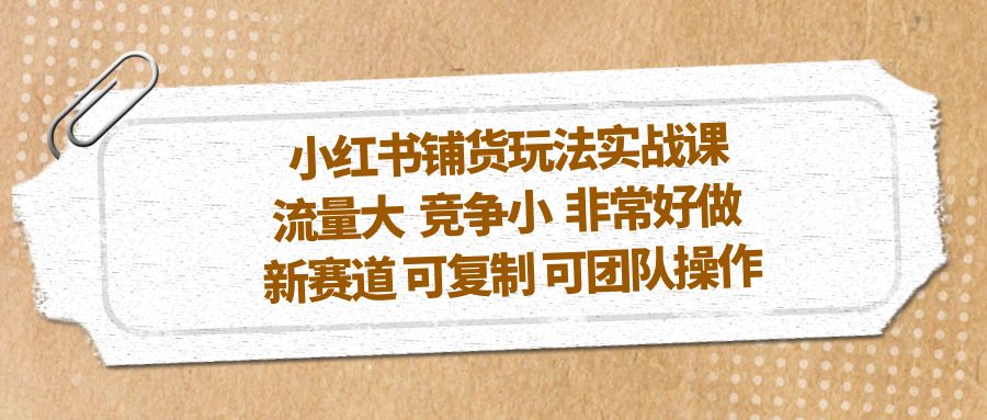【副业项目5419期】小红书铺货玩法实战课，流量大 竞争小 非常好做 新赛道 可复制 可团队操作-盈途副业网