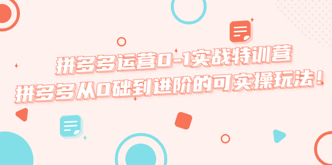 【副业项目5605期】拼多多运营0-1实战特训营，拼多多从0础到进阶的可实操玩法-盈途副业网
