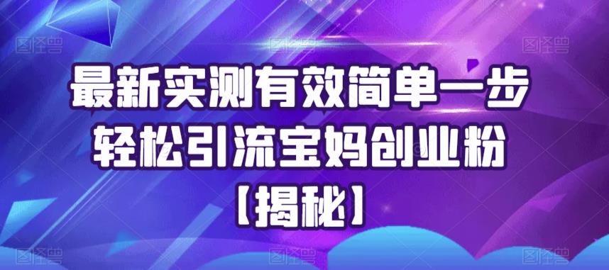 【副业项目6204期】最新实测有效简单一步轻松引流宝妈创业粉【揭秘】-盈途副业网