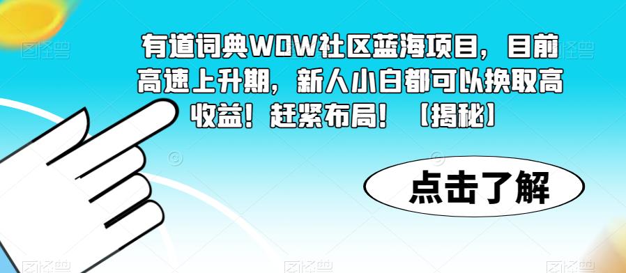 【副业项目6108期】有道词典WOW社区蓝海项目，目前高速上升期，新人小白都可以换取高收益！赶紧布局！【揭秘】-盈途副业网