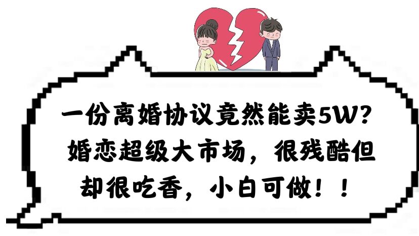 【副业项目6217期】一份离婚协议竟然能卖5W？婚恋超级大市场，很残酷但却很吃香，小白可做-盈途副业网