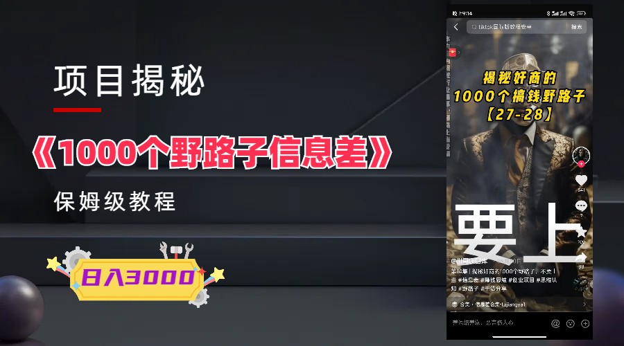 【副业项目6163期】1000个野路子信息差保姆式教程-单日变现3000+的玩法解密-盈途副业网