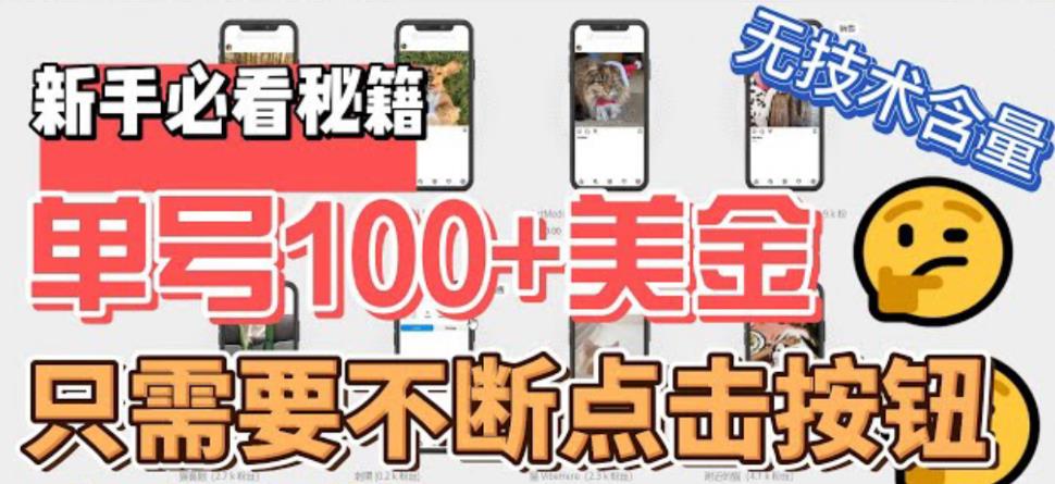 【副业项目6030期】最新无脑只需不断点击按钮，单号100美金暴利项目，可批量操作-盈途副业网