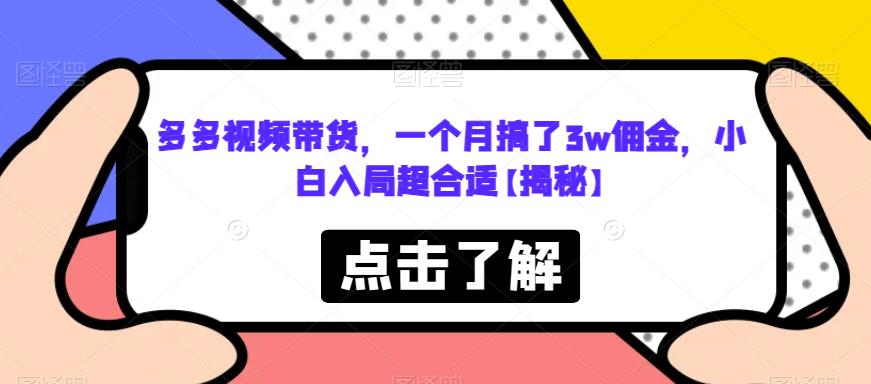 【副业项目6752期】多多视频带货，一个月搞了3w佣金，小白入局超合适【揭秘】-盈途副业网