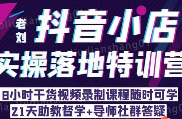【副业项目6755期】老刘·抖店商品卡流量，​抖音小店实操落地特训营，8小时干货视频录制课程随时可学-盈途副业网