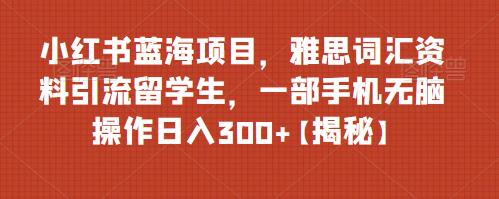 【副业项目6767期】小红书蓝海项目，雅思词汇资料引流留学生，一部手机无脑操作日入300+【揭秘】-盈途副业网