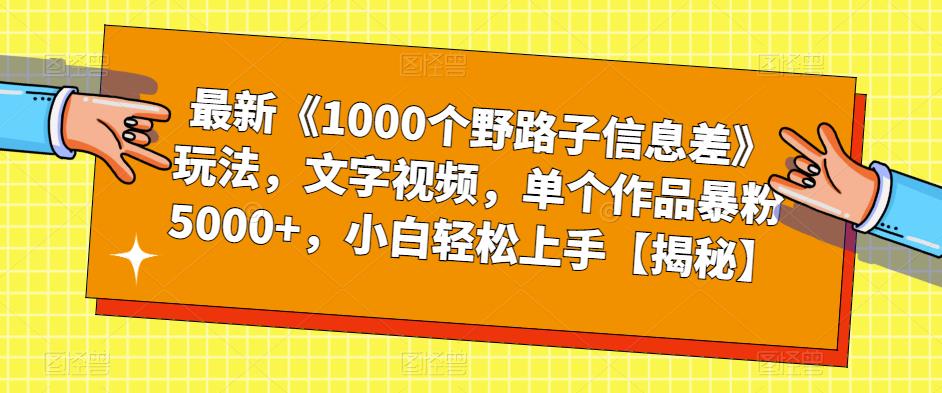 【副业项目6547期】最新《1000个野路子信息差》玩法，文字视频，单个作品暴粉5000+，小白轻松上手-盈途副业网