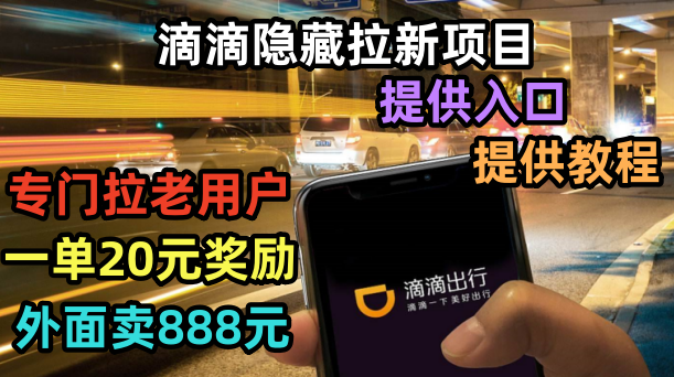 【副业项目6438期】滴滴隐藏拉新项目，专门拉老用户一单20-50元奖励，提供入口和玩法教程-盈途副业网