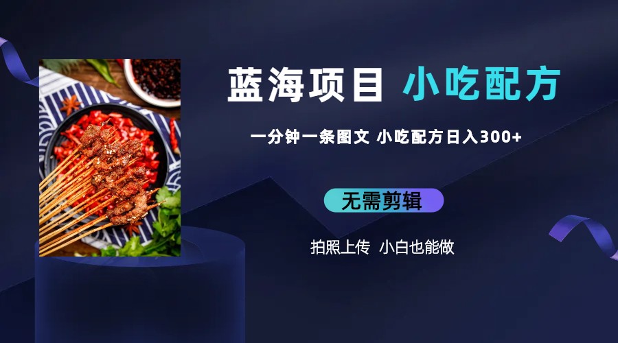 【副业项目6497期】蓝海项目一分钟一条图文作品-日入300+小吃配方项目（附 684G小吃配方）-盈途副业网