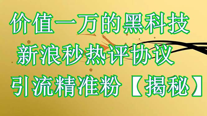 【副业项目6457期】价值一万的黑科技 新浪秒热评协议 引流精准粉【揭秘】-盈途副业网
