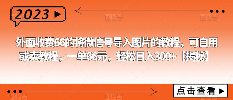 【副业项目6459期】外面收费66的将微信号导入图片的教程，可自用或卖教程，一单66元，轻松日入300+-盈途副业网
