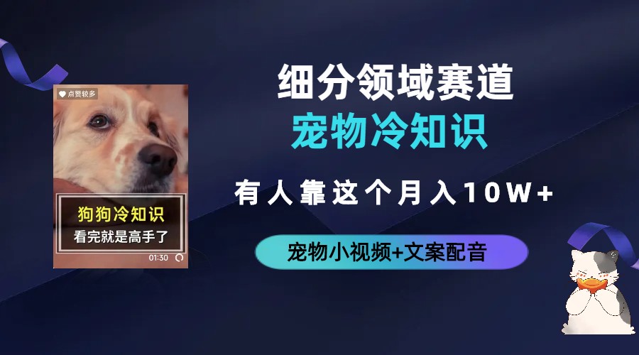 【副业项目6694期】不起眼的抖音细分赛道-宠物冷知识，一段宠物视频配文案，有人靠这个月入10w-盈途副业网