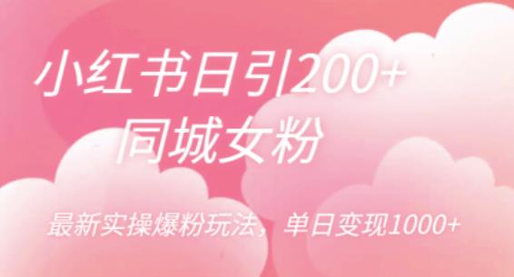 【副业项目6596期】小红书日引200+同城女粉，最新实操爆粉玩法，单日变现1000+-盈途副业网