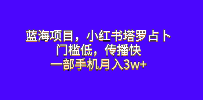 【副业项目6528期】蓝海项目，小红书塔罗占卜，门槛低，传播快，一部手机月入3w+-盈途副业网