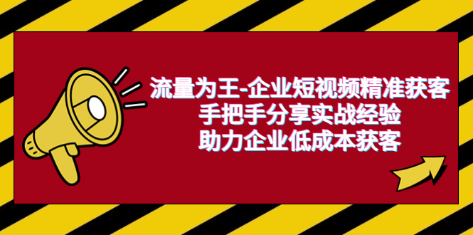 【副业项目6601期】流量为王-企业 短视频精准获客，手把手分享实战经验，助力企业低成本获客-盈途副业网