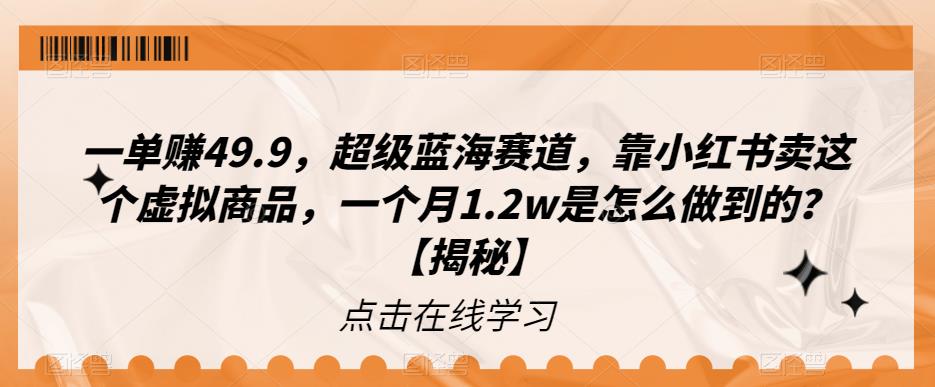 【副业项目6899期】一单赚49.9，超级蓝海赛道，靠小红书卖这个虚拟商品，一个月1.2w是怎么做到的？【揭秘】-盈途副业网