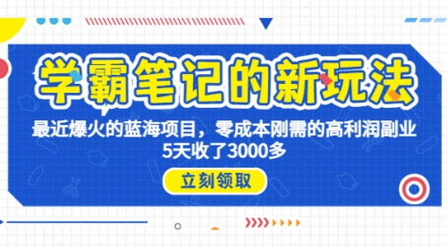【副业项目7030期】学霸笔记新玩法，最近爆火的蓝海项目，0成本高利润副业，5天收了3000多-盈途副业网