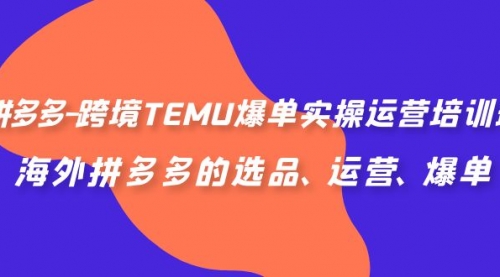 【副业项目7128期】拼多多-跨境TEMU爆单实操运营培训班，海外拼多多的选品、运营、爆单-盈途副业网
