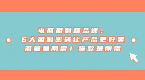 【副业项目7132期】电商盈利精品课：6大盈利，密码让产品更好卖，流量是刚需-盈途副业网