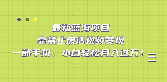 【副业项目7452期】靠禁止废话视频变现，一部手机，小白轻松月入过万！-盈途副业网
