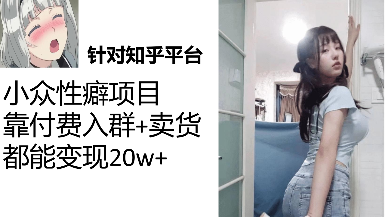 【副业项目7467期】知乎小众性癖项目，Lsp的钱才是最好赚的，付费建群+卖货变现20w-盈途副业网
