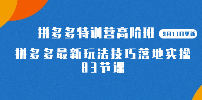 【副业项目7470期】2023拼多多·特训营高阶班【9月13日更新】拼多多最新玩法技巧落地实操-83节-盈途副业网