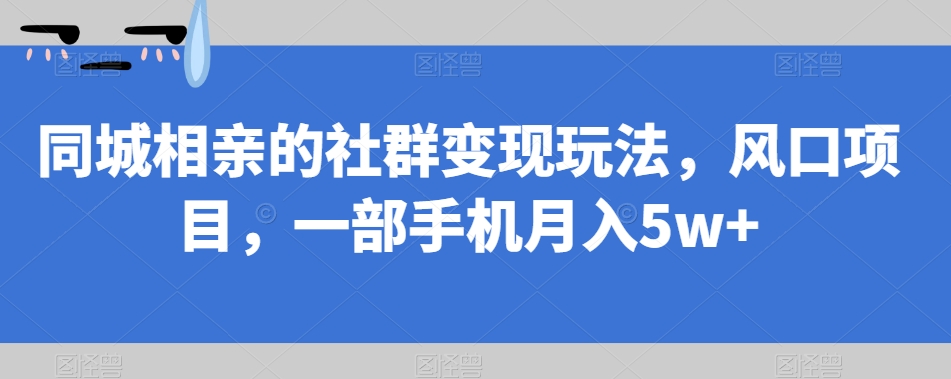 【副业项目7512期】同城相亲的社群变现玩法，风口项目，一部手机月入5w+【揭秘】-盈途副业网