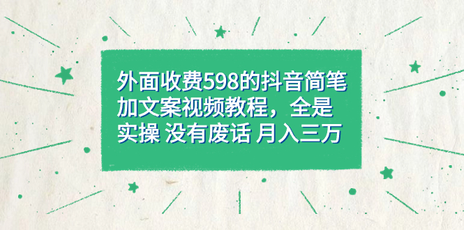 【副业项目7528期】外面收费598抖音简笔加文案教程，全是实操 没有废话 月入三万（教程+资料）-盈途副业网