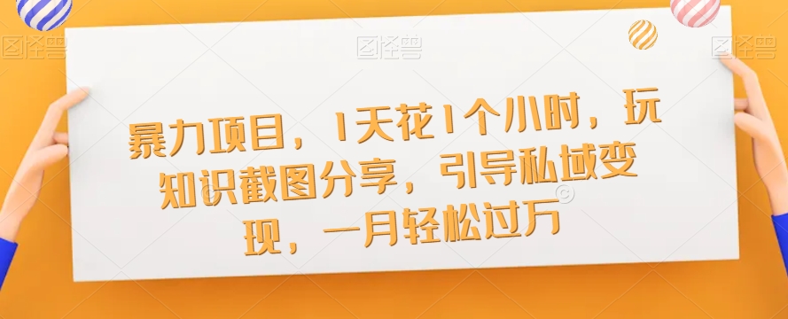 【副业项目7544期】暴力项目，1天花1个小时，玩知识截图分享，引导私域变现，一月轻松过万【截图】-盈途副业网