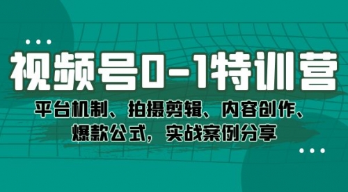 【副业项目7596期】视频号0-1特训营：平台机制、拍摄剪辑、内容创作、爆款公式，实战案例分享-盈途副业网