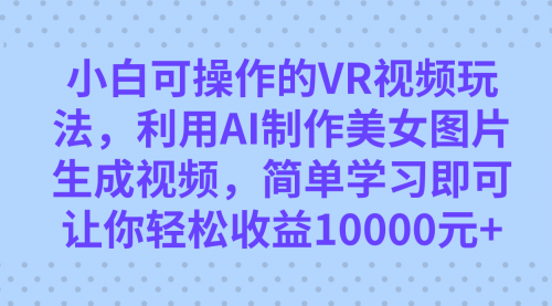 【副业项目7669期】小白可操作的VR视频玩法，利用AI制作美女图片生成视频，你轻松收益10000+-盈途副业网