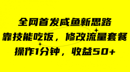 【副业项目7720期】咸鱼冷门新玩法，靠“技能吃饭”，修改流量套餐，操作1分钟，收益50+-盈途副业网