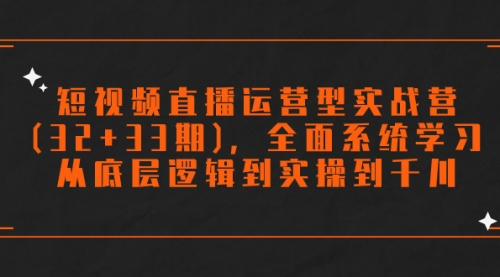 【副业项目7869期】短视频直播运营型实战营(32+33期)，全面系统学习，从底层逻辑到实操到千川-盈途副业网