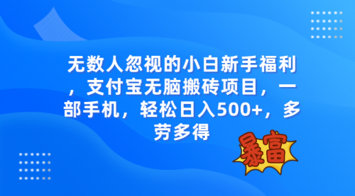 【副业项目8111期】无数人忽视的项目，支付宝无脑搬砖项目，一部手机即可操作，轻松日入500+-盈途副业网