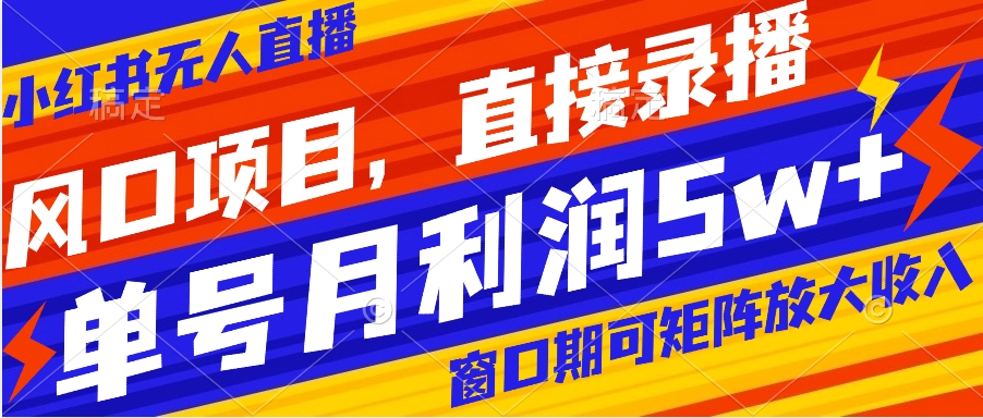 【副业项目8403期】风口项目，小红书无人直播带货，直接录播，可矩阵，月入5w+-盈途副业网