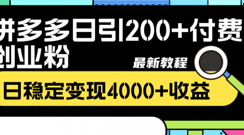 【副业项目8456期】拼多多日引200+付费创业粉，日稳定变现4000+-盈途副业网