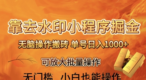 【副业项目8504期】去水印小程序+拼多多 无脑搬砖 ，单号日入1000+-盈途副业网