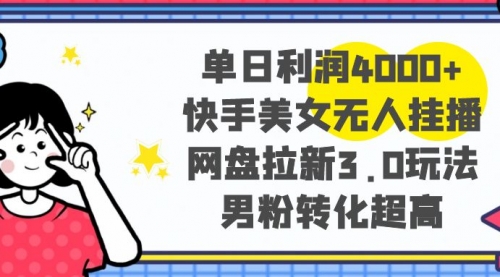 【副业项目8583期】单日利润4000+快手美女无人挂播，网盘拉新3.0玩法-盈途副业网