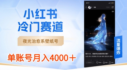 【副业8816期】小红书冷门赛道，夜光治愈系壁纸号，单号月入4000＋-盈途副业网