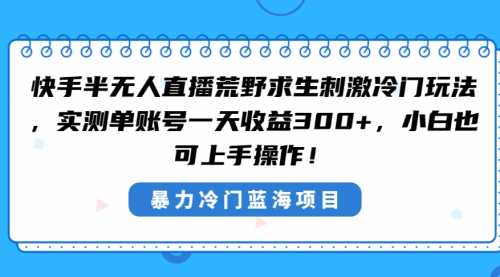 【副业8856期】快手半无人直播荒野求生刺激冷门玩法，实测单账号一天收益300+-盈途副业网